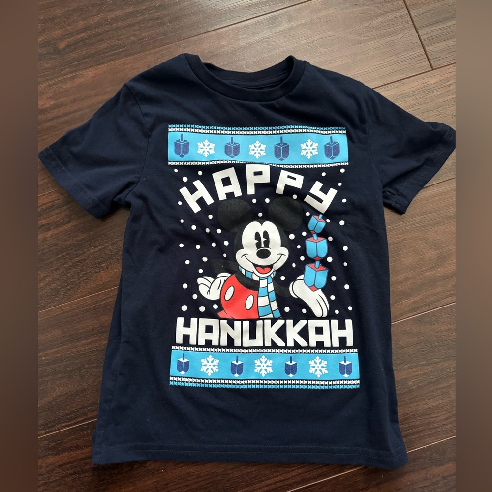 Disney Mickey Mouse kids Happy Hanukkah navy graphic tee shirt‎ size small